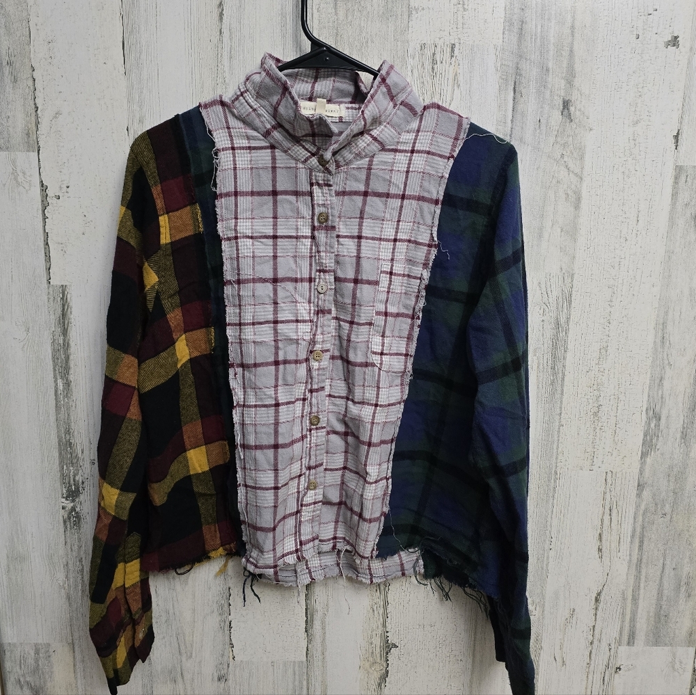 Gilded Intent Boho Plaid Patchwork Button-Up Shir… - image 1